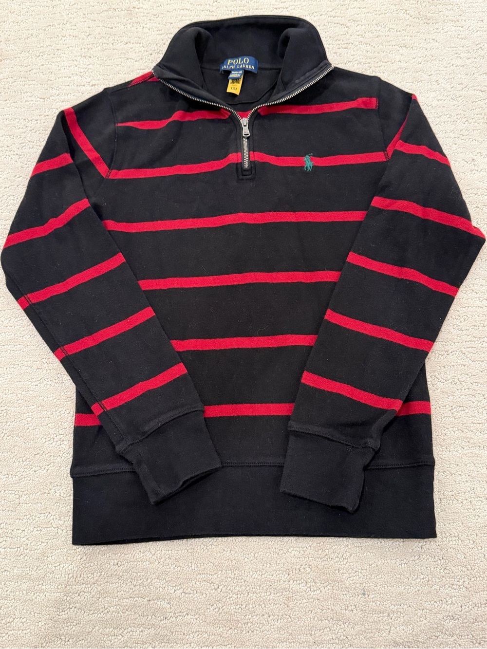 Polo by Ralph Lauren Boys Black & Red Striped Quarter-Zip Sweater